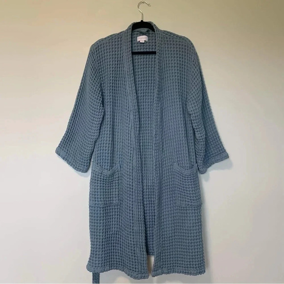 Kassatex blue waffle knit  100% cotton robe - Picture 3 of 5